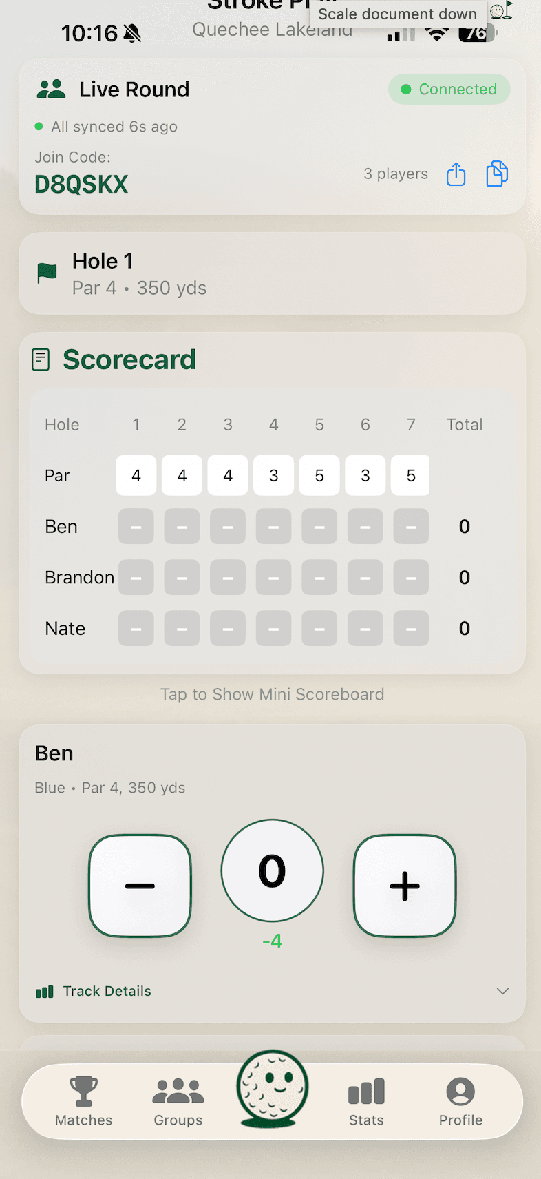 All Square live scorecard for a connected group