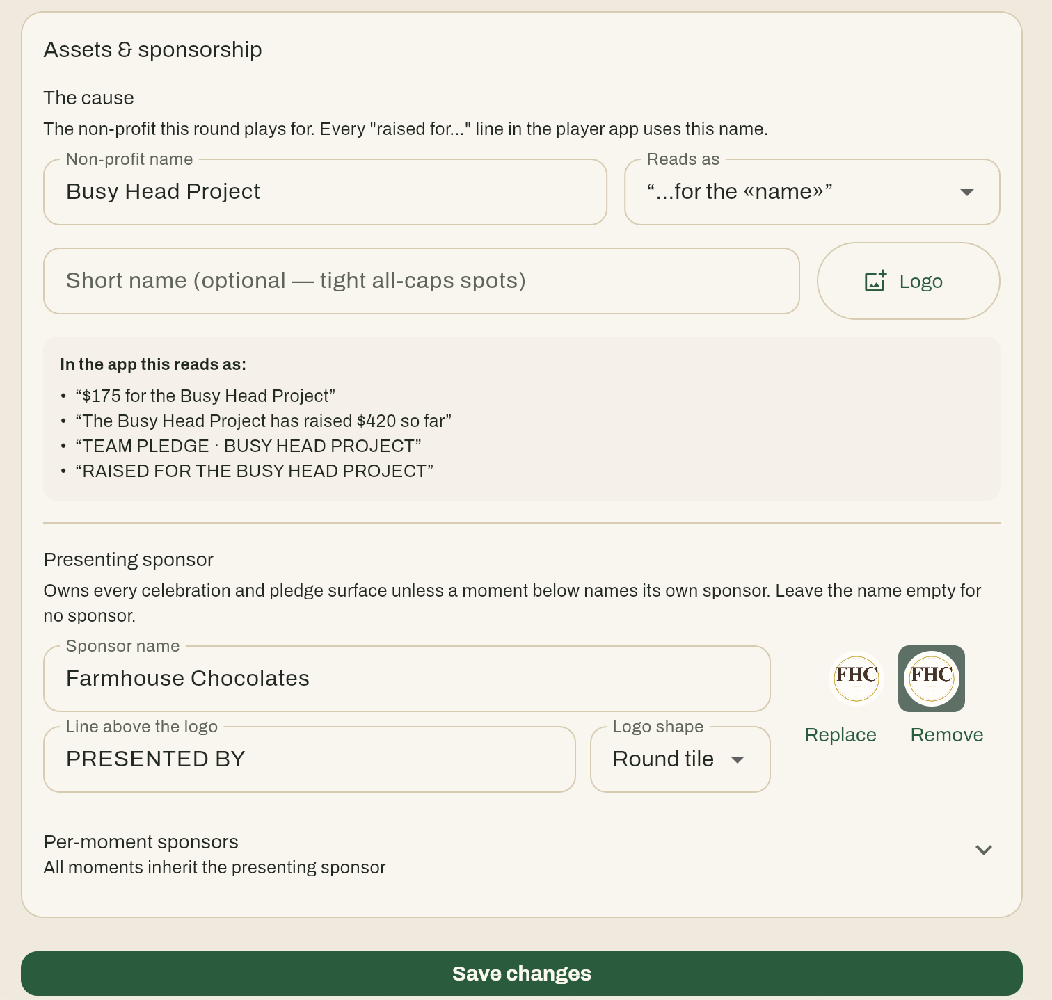 Organizer controls for tournament branding and sponsor placements